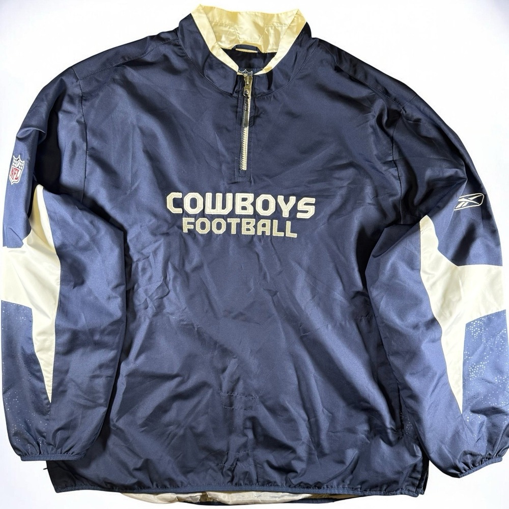 VTG Y2K Dallas Cowboys Reebok NFL Authentic Sideline 1/4 Zip Jacket XL